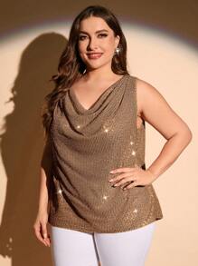 SHEIN Clasi 大尺碼亮片翻領襯衫 - 金色 - 查看 6