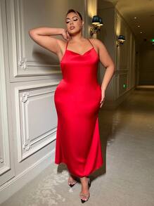 SHEIN SXY Plus Size Sexy Red Dress Lace Up Backless Dress - Burgundy - View 6