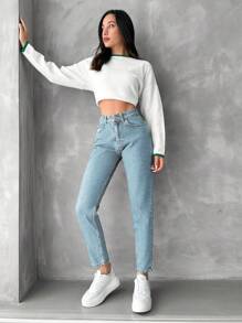 EURMUSE Hög Midja Avsmalnande Fit Jeans - Ljustvätt - Visa 5