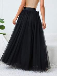 Casual Black Polyester Maxi Skirt For Women With Stylish Slit And Knot Design Split Thigh Detailing - Black - View 6