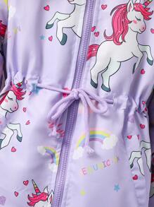 SHEIN Áo khoác in hình kỳ lân cho bé gái tuổi teen, có cổ. - Màu tím  Violet - Xem 4