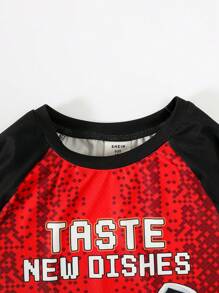 SHEIN Tween Boy休閒漢堡印花t恤和長褲緊身家居套裝 - 紅色 - 查看 11