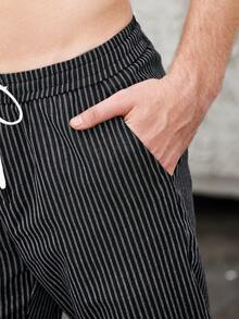 Pantalones A Rayas Con Cintura Con Cordón Para Hombre - azul real - Ver 3