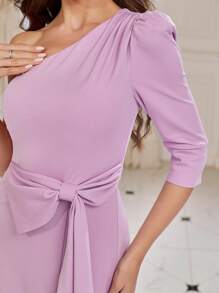 SHEIN Belle One Shoulder Bow Knot Decorated High-Slit Mermaid Bridesmaid Dress