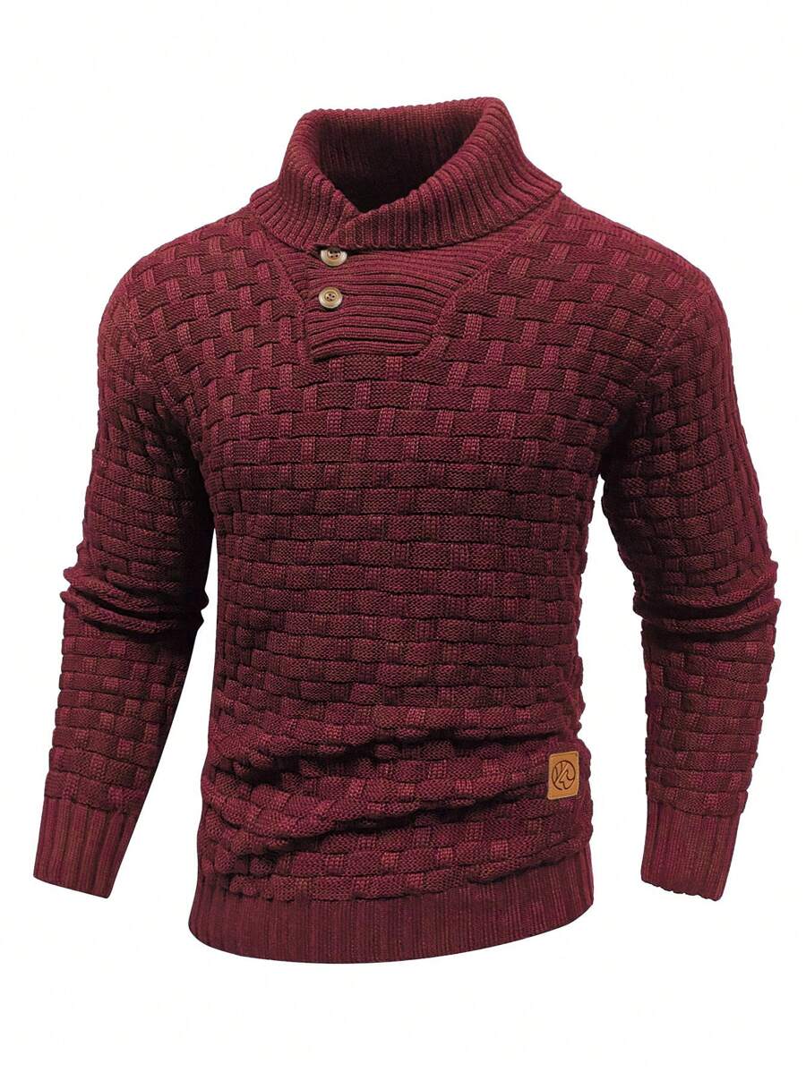Extended Sizes Men's Plus Size Warm Red Sweater - Burgundy - View 1