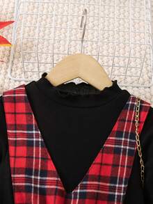 SHEIN 小/年輕女孩的白色毛衣和紅格裙套裝 - 紅色 - 查看 3