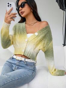 GENKIRA Gradient Button-Front Cardigan Fall Cloth For Women - Multicolor - View 3
