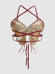 SHEIN MOD 女士蝴蝶刺繡吊帶無背心背心上衣 - 彩色 - 查看 2