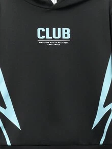 SHEIN Boys' Slogan Print Hoodie And Sweatpants Set - Dark Grey - View 7