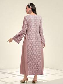 Al Najma 女式缺口领口提花和带子拼接连衣裙，端庄