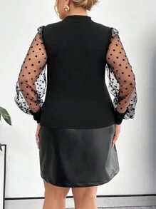 SHEIN Privé Women's Plus Size Mesh Spliced Two Piece Set - Black - View 2