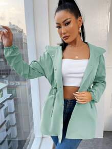 EURMUSE Hooded Drawstring Single-breasted Jacket - Green - View 5