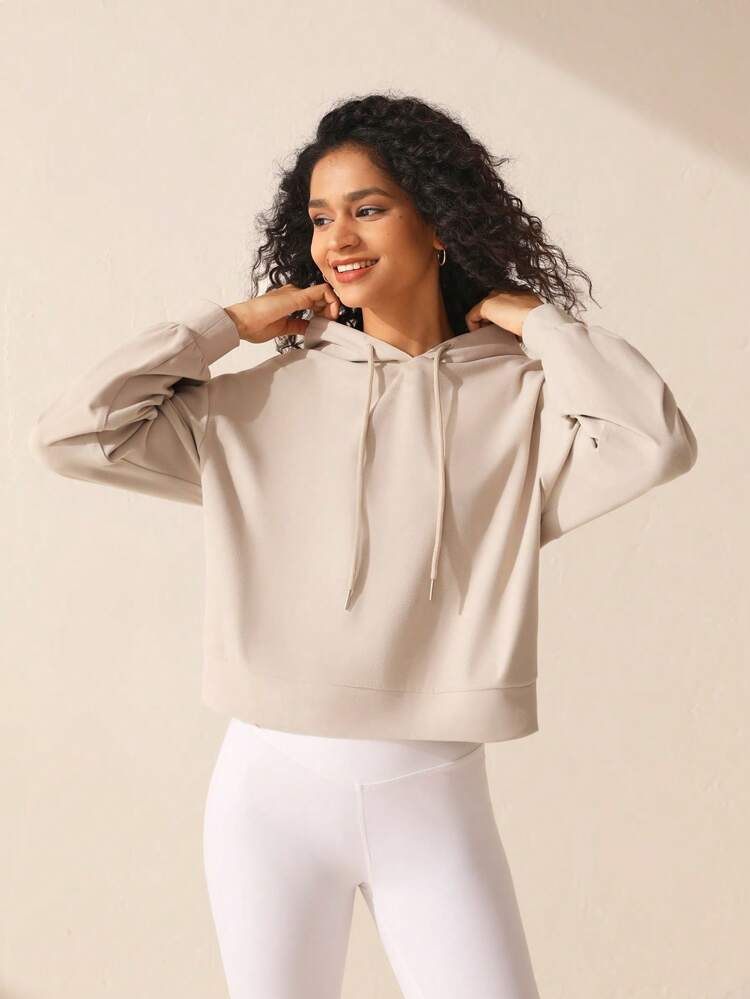 Solid Color Drawstring Hooded Sports Sweatshirt