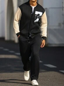 Manfinity Homme 男士字母印花棒球夾克褲子休閒套裝 - 彩色 - 查看 1