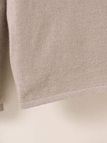 SHEIN Girls High Neck Pullover Knitted Sweater - Khaki - View 3