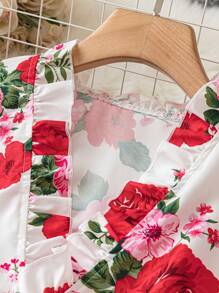 SHEIN LUNE 大尺碼花卉印花襯衫 - 紅色 - 查看 4