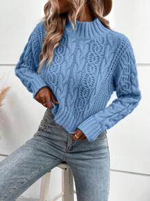 SHEIN Frenchy Vòng cổ Xoắn Dan Ngắn Áo len - Màu xanh lam - Xem 4