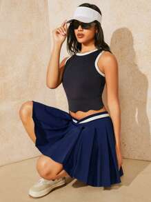 VARSITIE 運動網球基本打褶skirt - 藏蓝色 - 查看 5