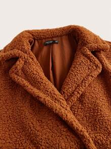 SHEIN BASICS Plus Lapel Neck Double Button Teddy Coat - Rust Brown - View 9