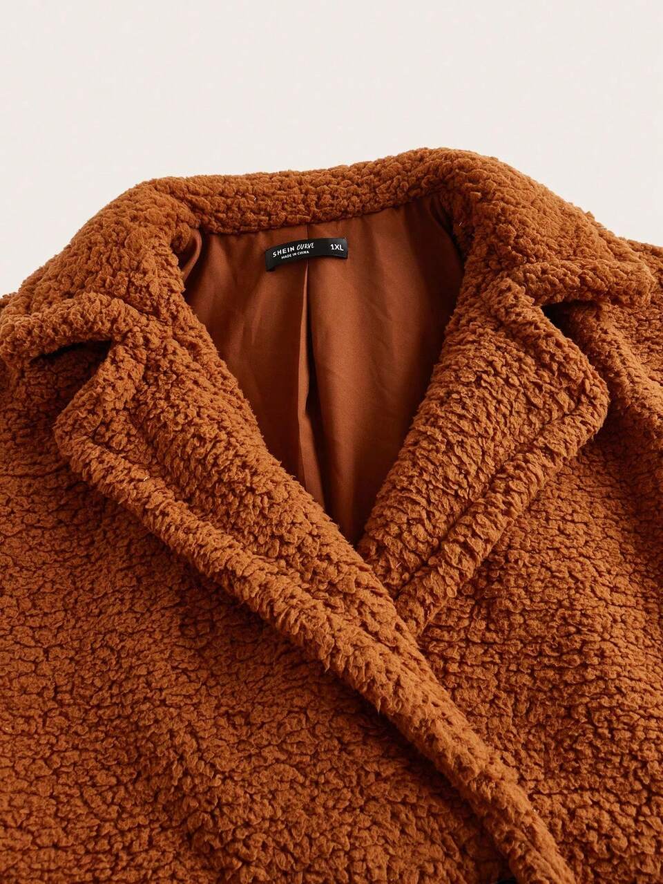 Plus Lapel Neck Double Button Teddy Coat