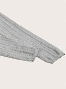 SHEIN MOD Của phụ nữ Nút Eo dây rút Áo len - Xám - Xem 3