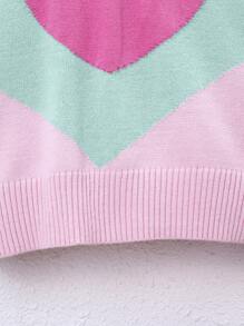 SHEIN 幼兒女孩圓領心型設計休閒針織毛衣 - 綠色 - 查看 4