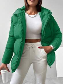 EURMUSE Women's Hooded Zipper Padded Coat - Green - View 3