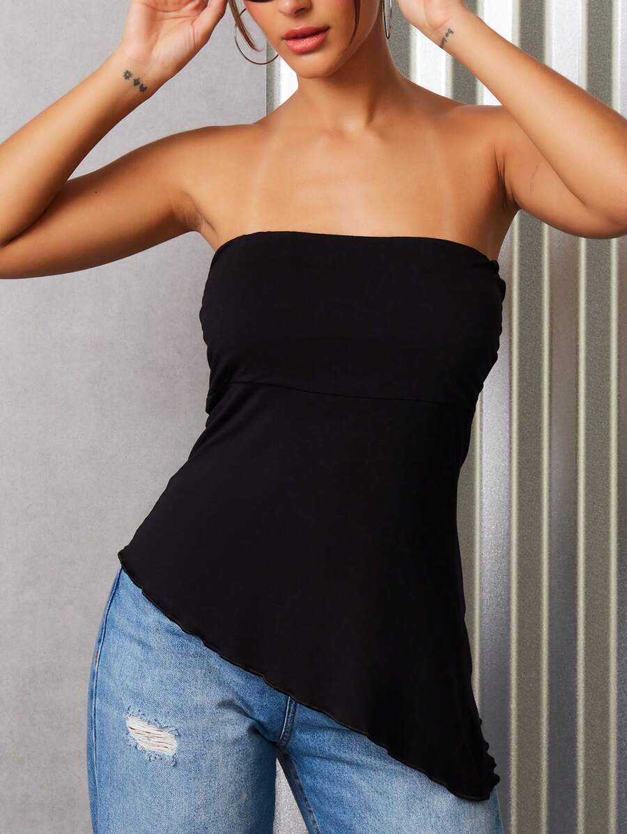 不對稱酒吧襯衫 - 黑色 - 查看 1