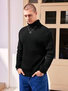 Manfinity Hypemode 男士純色高領毛衣 - 黑色 - 查看 4