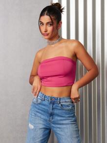 SHEIN Quý cô Màu thuần Quây Quần skinny Áo - Màu Hồng Tươi - Xem 4