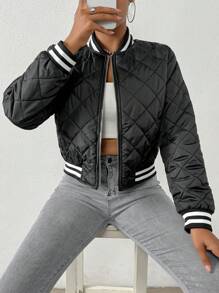 SHEIN Essnce Striped Trim Jacket - Apricot - View 1