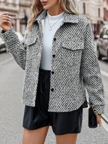 SHEIN Frenchy Women's Fashionable & Elegant Herringbone Jacket For Autumn & Winter - Black - View 4