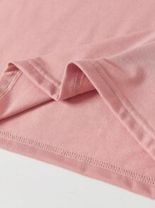 SHEIN 女孩趣味波霸奶茶和貓圖案圓領短袖 T 卹,適合青少年女孩 - 粉色 - 查看 4