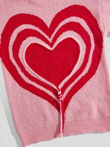 ROMWE MEN Grunge Punk Men's Drop Shoulder Sweater With Heart Pattern - Pink - View 4