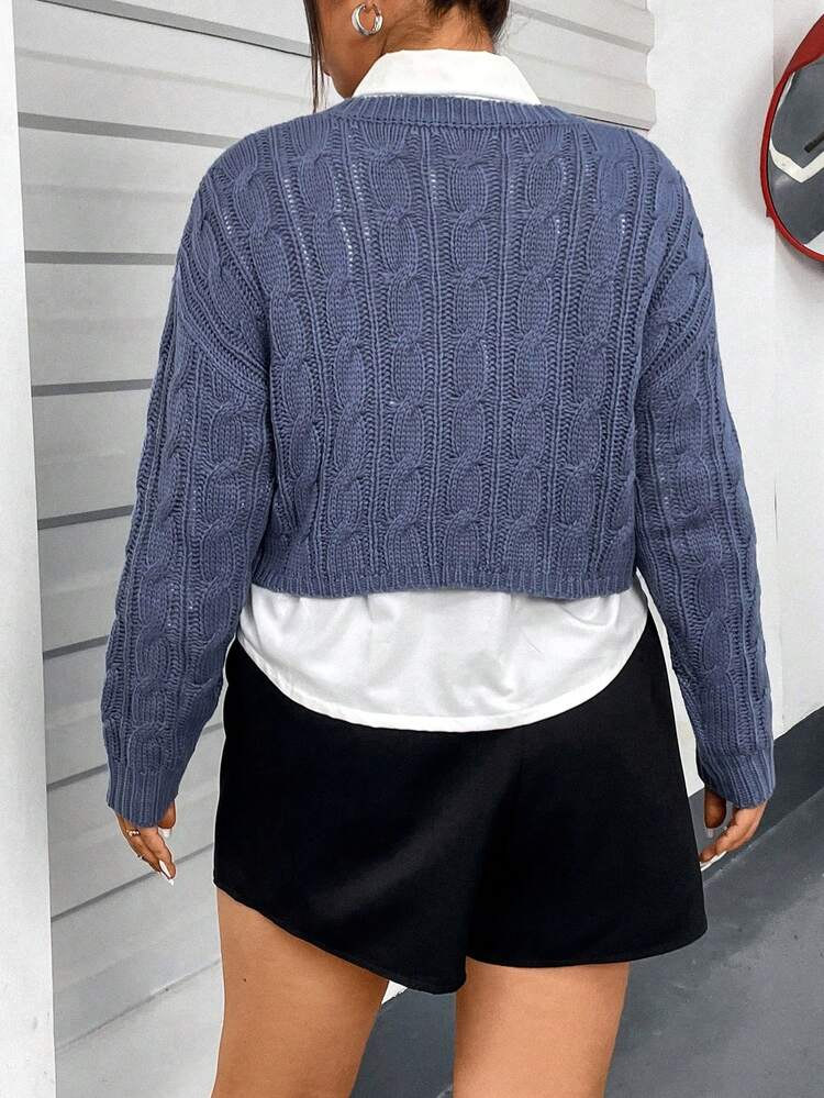 Women's Plus Size Cropped Cable Knit Sweater Knit Pullover Fall Winter Sweater