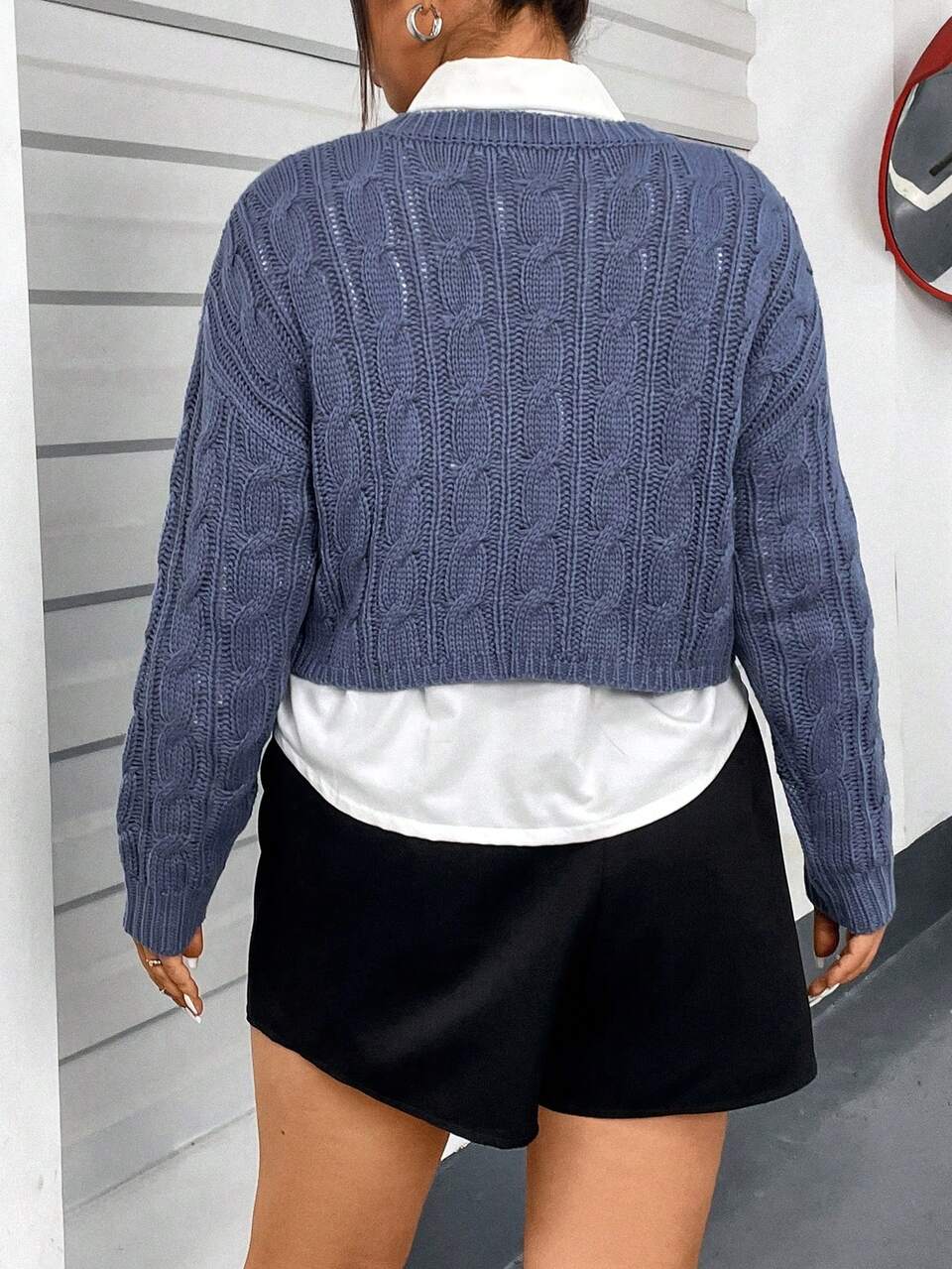 Women's Plus Size Cropped Cable Knit Sweater Knit Pullover Fall Winter Sweater