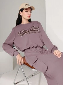 Mulvari 女士實色運動衫,印有字母圖案的擺邊 - 淺灰紫 - 查看 4