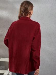 SHEIN Essnce Women's Solid Color Flap Pocket Shirt - Burgundy - View 2