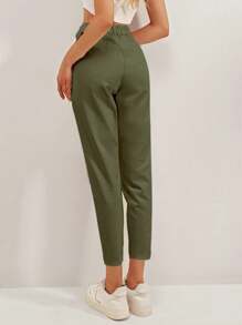 Cloudara Pantalones Cortos Plegados Y Plisados De Color Sólido - Caqui - Ver 2