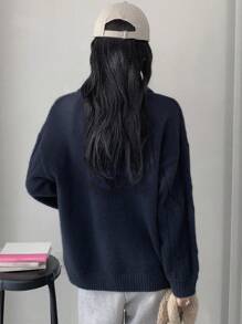 Dazy Star 女式落肩半拉鍊開襟毛衣 - 藍色 - 查看 6