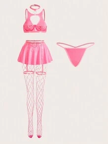 AltCore Set de lencería con abertura vinculado con aro con gargantilla