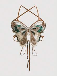 GENKIRA Của phụ nữ Thêu Bướm Dải mỏng Không lưng Cami ngọn - Nhiều màu - Xem 1