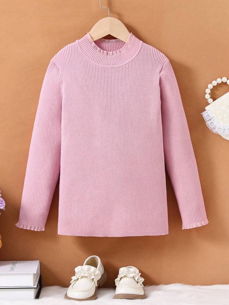 Girls' Solid Color Stand Collar Sweater