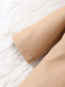 Infant Girls' Floral Embroidered Woolen Coat With Front Button Closure + Hat - Khaki - View 6