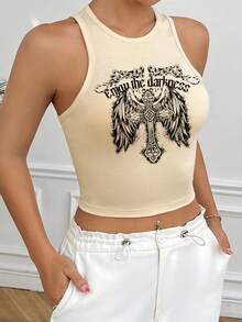 SHEIN Coolane Women's Letter Wing Printed Tank Top - Apricot - View 4