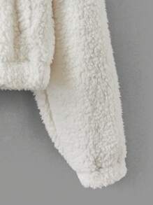 SHEIN EZwear Chi tiết Patched thư Thả vai áo có mũ Áo khoác - trắng - Xem 3