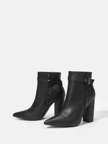 SheIn SXY Trang trí kim loại Chóp giầy nhọn Giày ống Ankle - màu đen - Xem 1