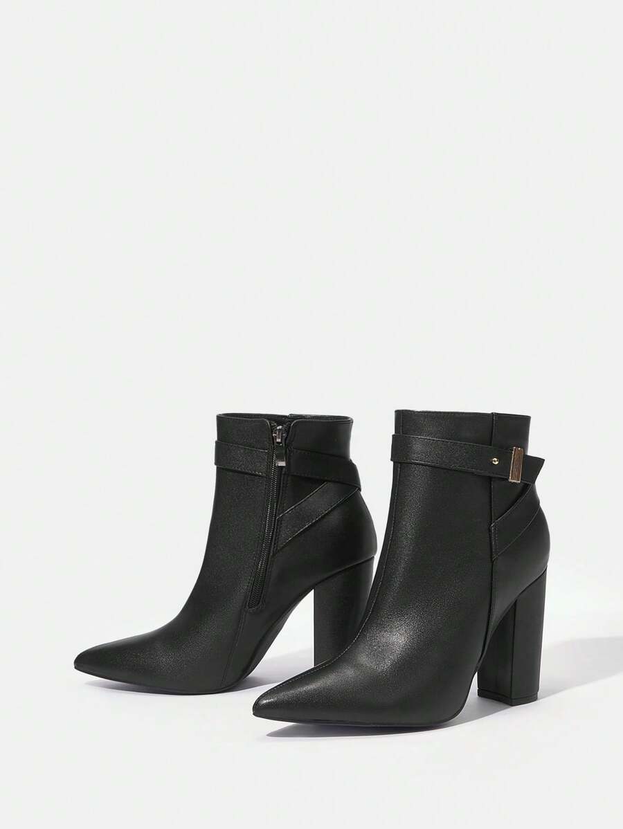 SheIn SXY Trang trí kim loại Chóp giầy nhọn Giày ống Ankle - màu đen - Xem 1