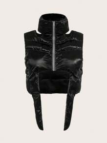 SHEIN ICON 修身不對稱高領襯墊外套 - 黑色 - 查看 1