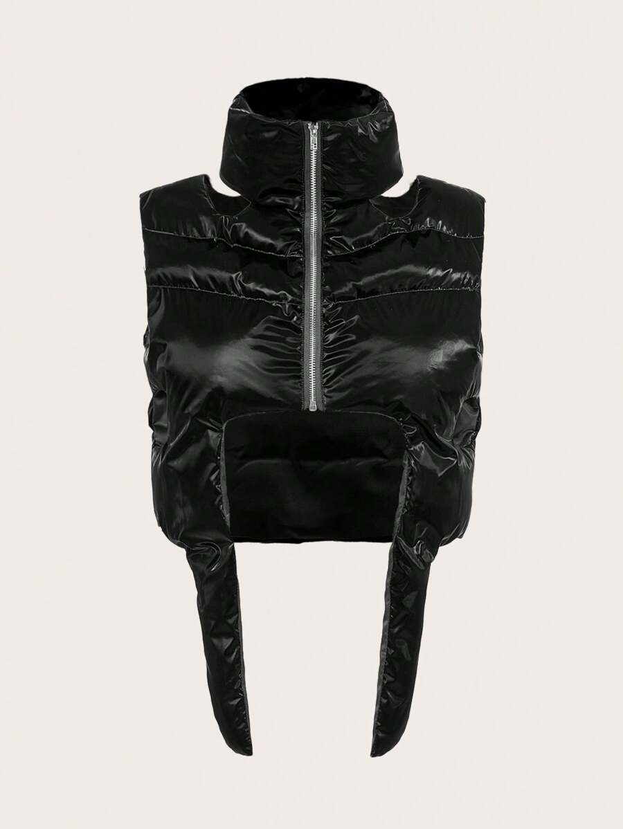 SHEIN ICON 修身不對稱高領襯墊外套 - 黑色 - 查看 1